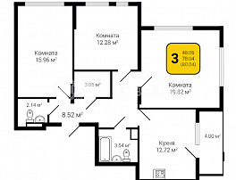 3-комнатная квартира, 80.04 м2