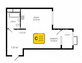 1-комнатная квартира, 46.02 м2