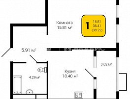 1-комнатная квартира, 38.21 м2