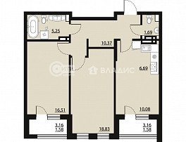 2-комнатная квартира, 72.65 м2