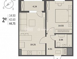 1-комнатная квартира, 44.75 м2