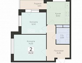 2-комнатная квартира, 46.32 м2