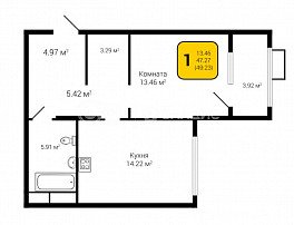 1-комнатная квартира, 49.23 м2