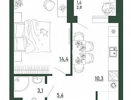 1-комнатная квартира, 34.9 м2
