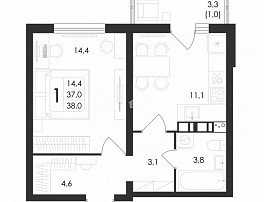 1-комнатная квартира, 38 м2