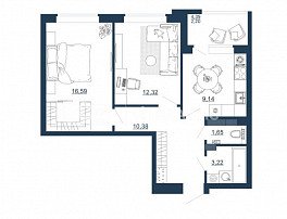 2-комнатная квартира, 55.5 м2
