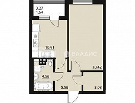 1-комнатная квартира, 44.29 м2