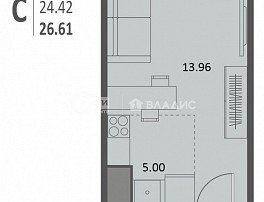 1-комнатная квартира, 26.61 м2