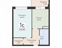 1-комнатная квартира, 34.85 м2