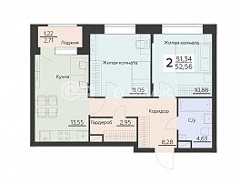 2-комнатная квартира, 52.56 м2