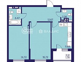 2-комнатная квартира, 64.39 м2