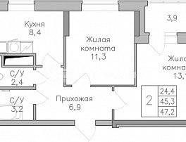 2-комнатная квартира, 47.2 м2