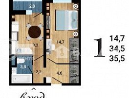 1-комнатная квартира, 36.29 м2