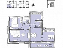 2-комнатная квартира, 81.51 м2