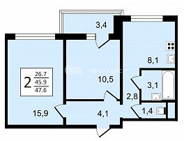 2-комнатная квартира, 47.6 м2