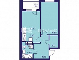 1-комнатная квартира, 50.82 м2