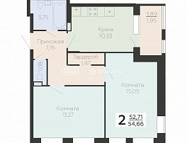 2-комнатная квартира, 54.39 м2