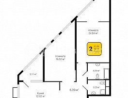 2-комнатная квартира, 74.42 м2
