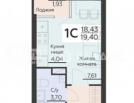 1-комнатная квартира, 19.4 м2