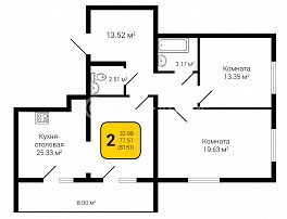 2-комнатная квартира, 81.51 м2
