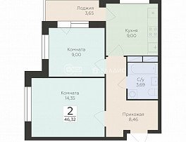 2-комнатная квартира, 46.32 м2