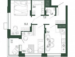 2-комнатная квартира, 49.4 м2