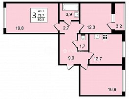3-комнатная квартира, 80.3 м2
