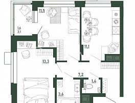 2-комнатная квартира, 49.6 м2