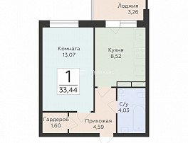 1-комнатная квартира, 33.44 м2