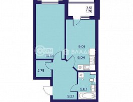 1-комнатная квартира, 50.57 м2