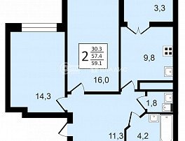 2-комнатная квартира, 59.1 м2