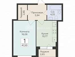 1-комнатная квартира, 41.5 м2