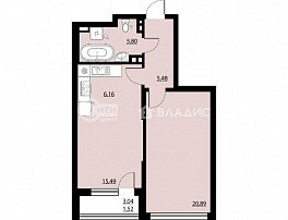 1-комнатная квартира, 55.34 м2