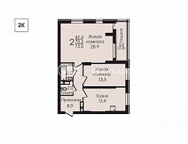 2-комнатная квартира, 72.7 м2