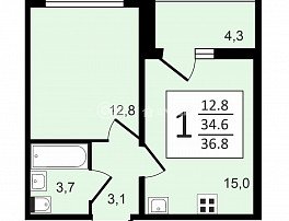 1-комнатная квартира, 36.7 м2