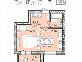 1-комнатная квартира, 36.34 м2