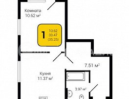 1-комнатная квартира, 35.25 м2