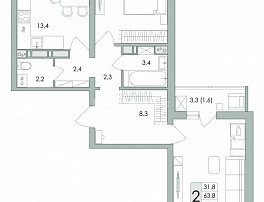 2-комнатная квартира, 65.4 м2