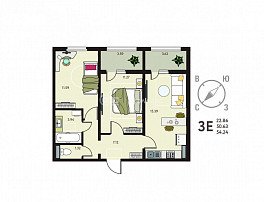 2-комнатная квартира, 54.24 м2