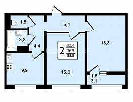 2-комнатная квартира, 58.5 м2