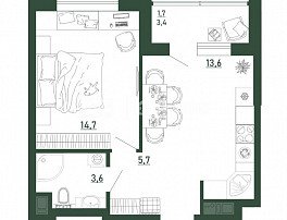 1-комнатная квартира, 39.3 м2