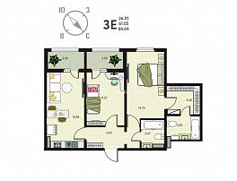 2-комнатная квартира, 64.64 м2