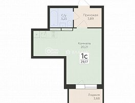 1-комнатная квартира, 29.17 м2