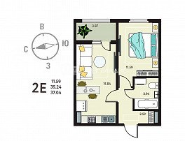 1-комнатная квартира, 37.04 м2