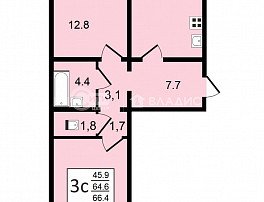 3-комнатная квартира, 66.4 м2