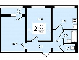 2-комнатная квартира, 58.6 м2