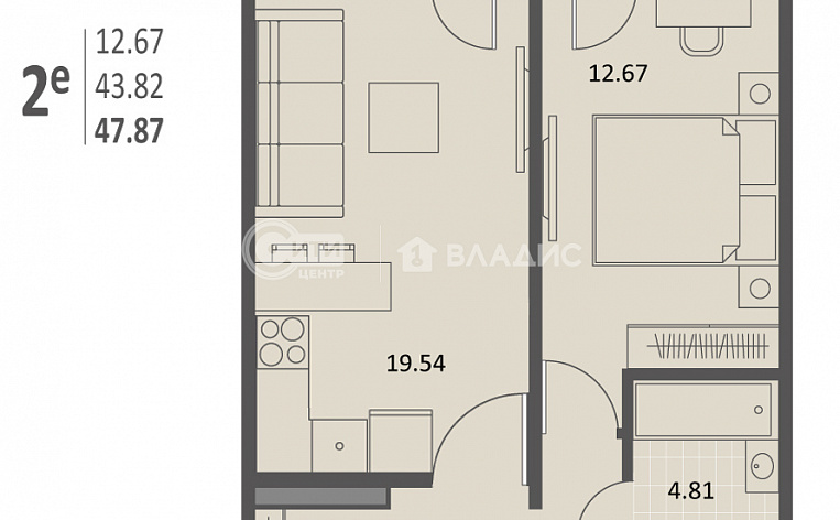 1-комнатная квартира, 47.72 м2, эт. 2, id: 917245, фото 11