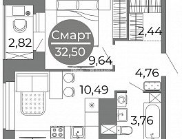 1-комнатная квартира, 32.5 м2