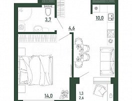 1-комнатная квартира, 33.6 м2