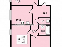 3-комнатная квартира, 80 м2